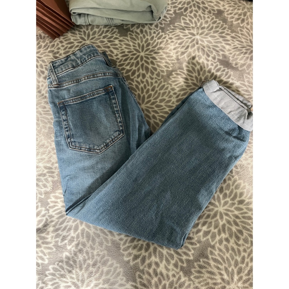 High Rise Distressed Barrel Mom Jeans size 2 Light Wash Blue Ripped Indie Y2K - Picture 3 of 9